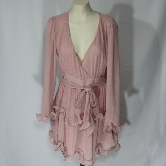 saints + secrets GRETA TIERED RUFFLE CHIFFON DRESS ROSE size US M - Picture 3 of 8